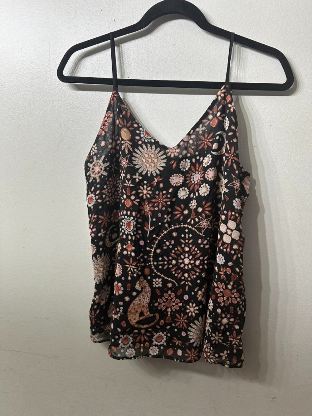 NWT Ann Taylor Jewel Celestial Leopard Print Cami Tank Top Black S